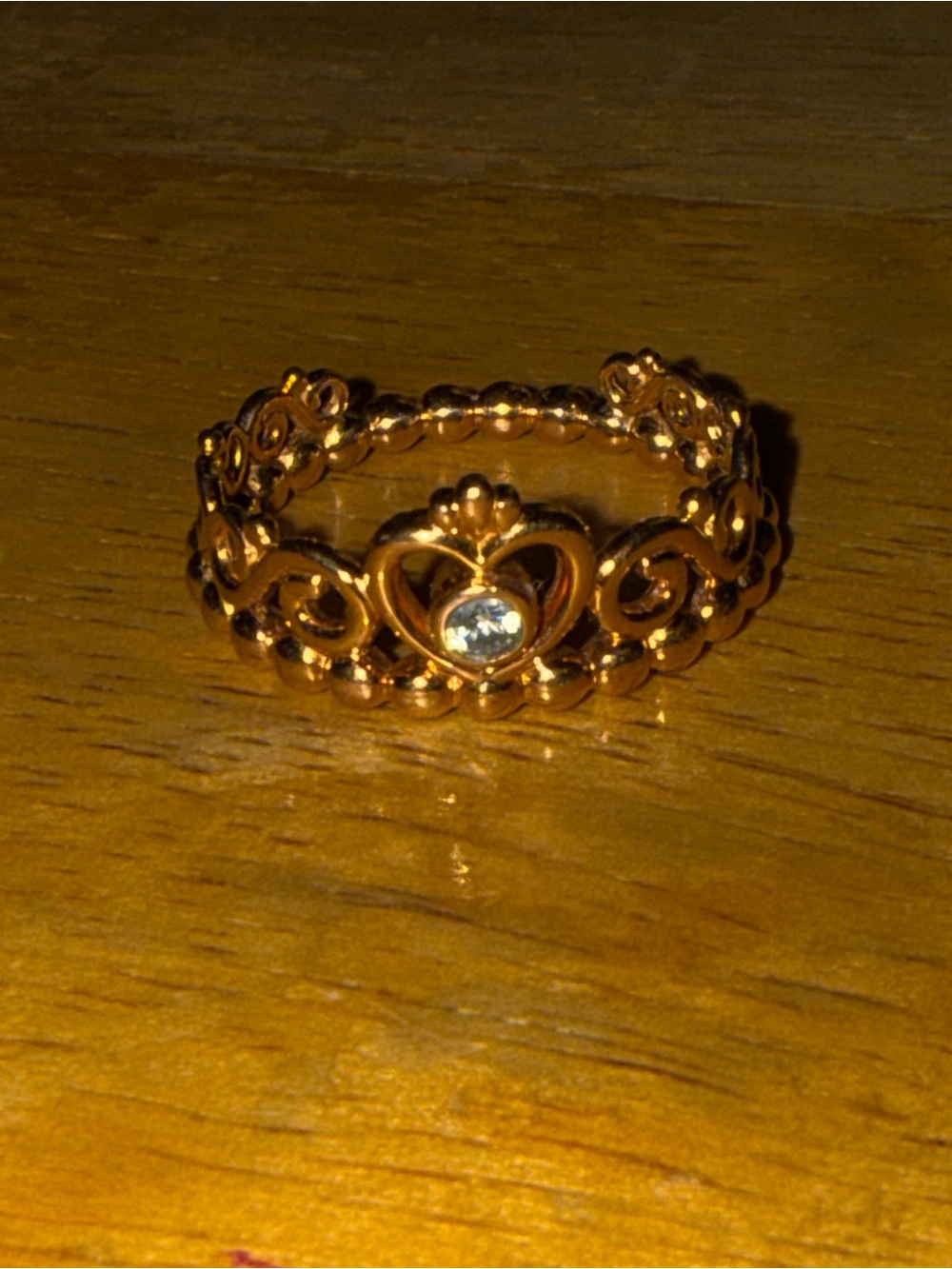 Pandora rose gold plated Princess ring Gold Heart approx size 6 - see pics